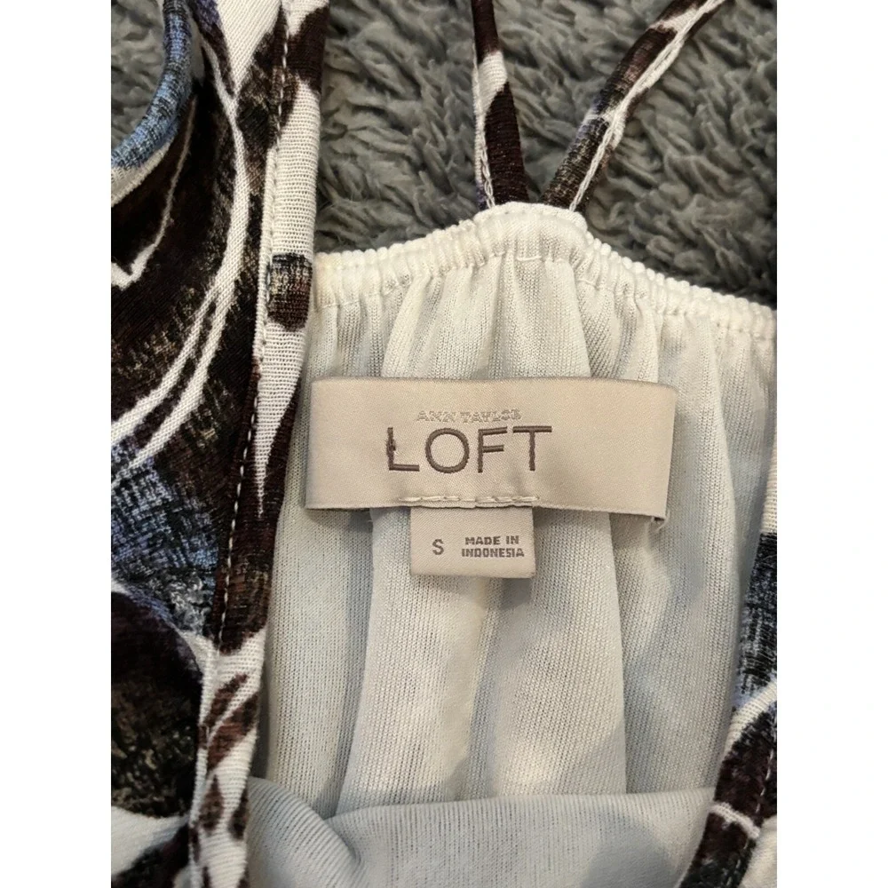 LOFT Maxi Dress Womens Small Blue Brown Floral Sleeveless Tropic Cute Boho